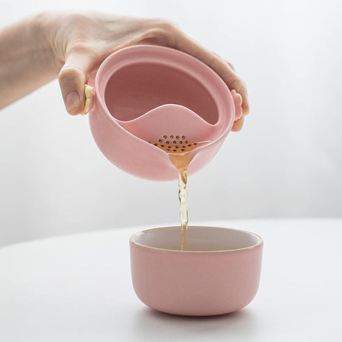 HEER Chinese Gaiwan Tea Set with Teapot and Cup for One, Small Ceramic Gongfu Teacup for Home Office
