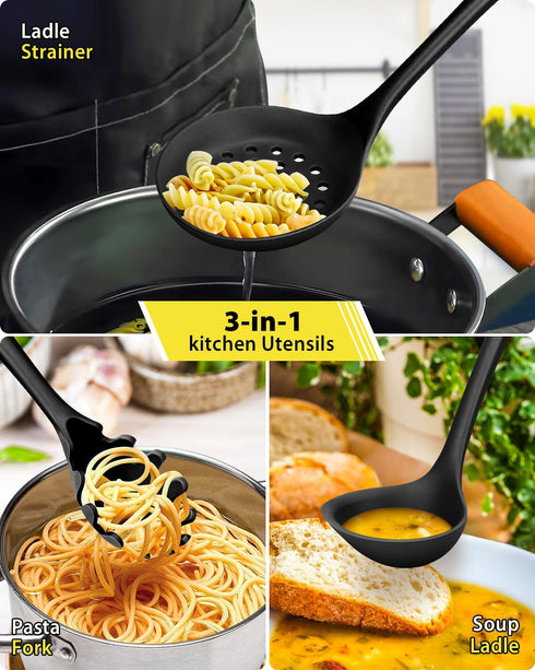 3 Pcs Silicone Kitchen Utensils Set, Nonstick BPA Free High Heat Resistant Cooking Tools for Mixing, Serving