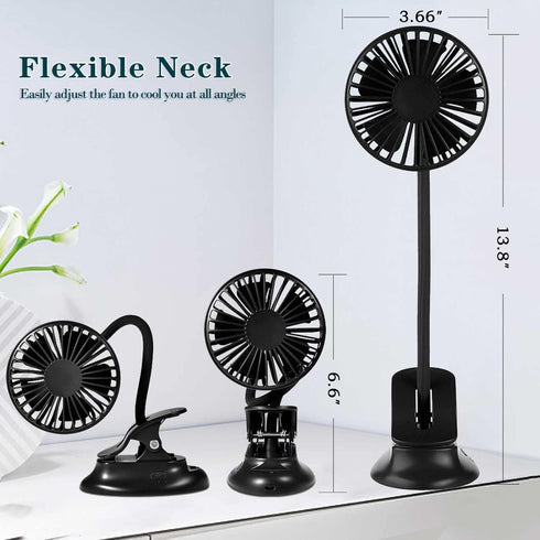 Clip on USB Mini Fan, Battery Operated Desk Fan with Emergency Power Bank, 3 Speeds, Black
