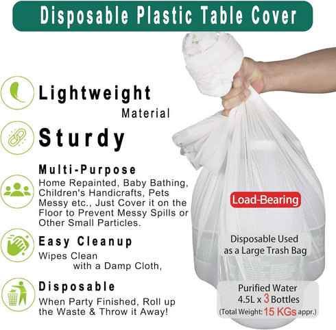 Black Plastic Tablecloths PARTY ULYJA, 2 Pack Disposable Table Covers 54 x 108 Inch for Parties