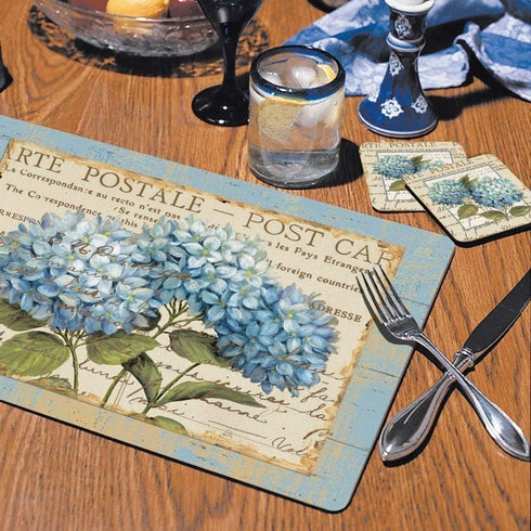 CounterArt Blue Hydrangeas Hardboard Placemat, Set of 2