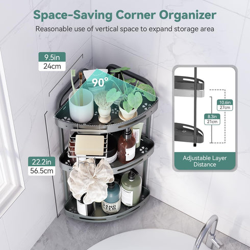 3 Corner Shower Caddy Standing, Tier Shower Organizer Stand with Soap Holder, Rustproof Shower Shelves for Bathroom