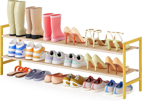 LVNIUS Long Shoe Rack for Closet Floor,2 Tier Wide Shoes Shelf Organizer,15-18 Pairs