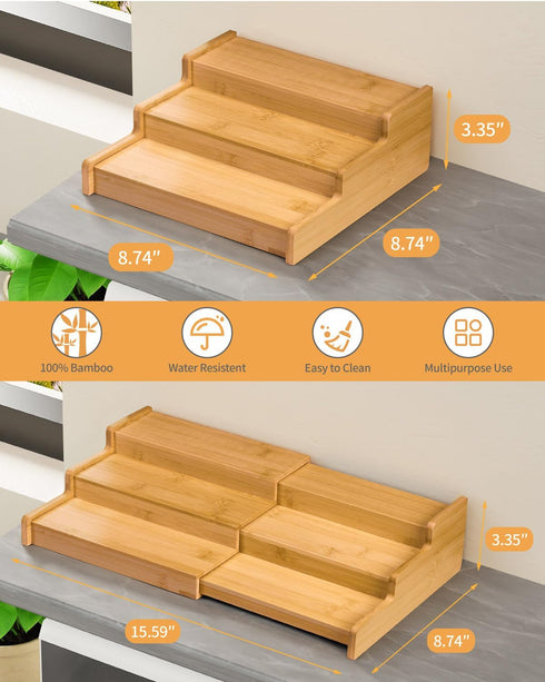 3-Tier Organizer(2pack) VenDotbi Spice Rack, Expandable Bamboo Spice Rack Organizer for Cabinet, Kitchen, Pantry