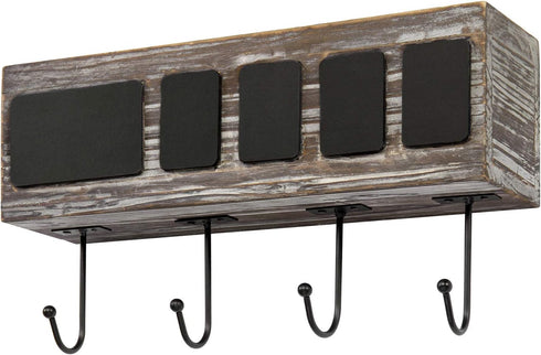 4 4 MyGift Wall Mounted Solid Torched Wood Bathroom Accessory Holder and Towel Hook Rack, Toothbrush Holder Shelf Rack