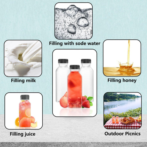 10 Pcs 8 Oz Plastic Juice Bottles, Empty Clear Containers with Tamper Proof Lids for Juice, Milk and Other Beverage