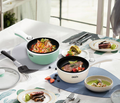 Dezin Hot Pot Electric Upgraded, Non-Stick Sauté Pan, 1.5L Mini Portable Hot Pot for Steak, Egg, Fried Rice
