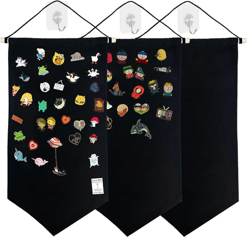 3PCS Enamel Pin Display Banner Board - Jewelry Organizer with Hooks for Brooch Collection, Wall Hanging Holder