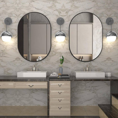 Oval Bathroom Mirror 20"x30" - Black Wall Vanity Mirrors for Over Sink, Modern Capsule Design with Metal Frame