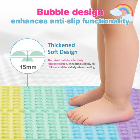 joiyota (33x17.3-Rainbow) Silicone Push Pop Bath Mat for Kids, CPC Certified Non-Slip Rainbow Bathtub Mat with Suction