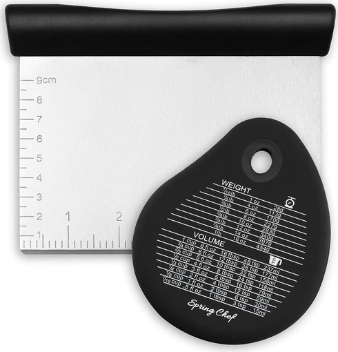 Spring Chef Dough Bench Scraper for Baking, Stainless Steel Kitchen Dough Cutter Tool, Dishwasher Safe, Black
