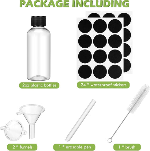 24 Pack 2 oz Shot Bottles with Caps, Mini Reusable Plastic Ginger Shots Bottle Leakproof Juice Shot Bottles with Lids