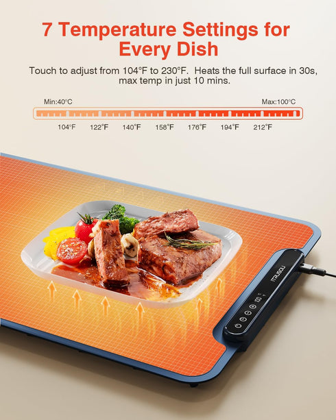 99H Heat,7 Settings,Patented Warming Mat for Food, iTRUSOU Electric Warming Tray Continuous Temp Full-Surface