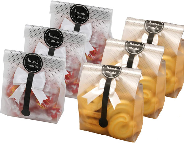 SAILING-GO 100 pcs. Translucent Plastic Bags for Cookie, Cake, Chocolate, Snack Wrapping with Stickers