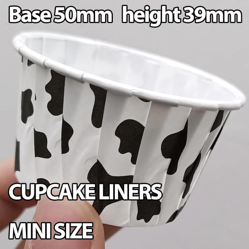 100 Pcs Cow Print Cupcake Liners Case, Waterproof and Greaseproof Cow Baking Cups for High Temperature, Black/White