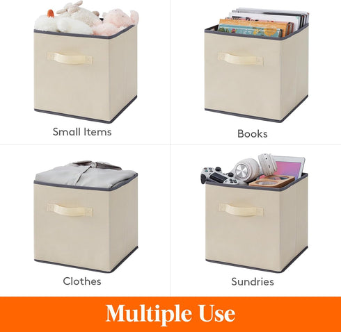 Lifewit 12 Packs 11 Inch Cube Storage Bins, Foldable Decorative Fabric Storage Baskets for Organizing Home, Beige