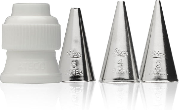 Ateco 380-4 Piece Writing Tube Set, Includes Stainless Steel Tips and Coupler