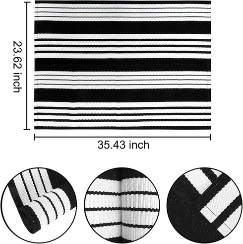 Black and White Striped Outdoor Rug, 24'' x 35'' Door Mat, Machine Washable Welcome Mats for Entryway and Bathroom