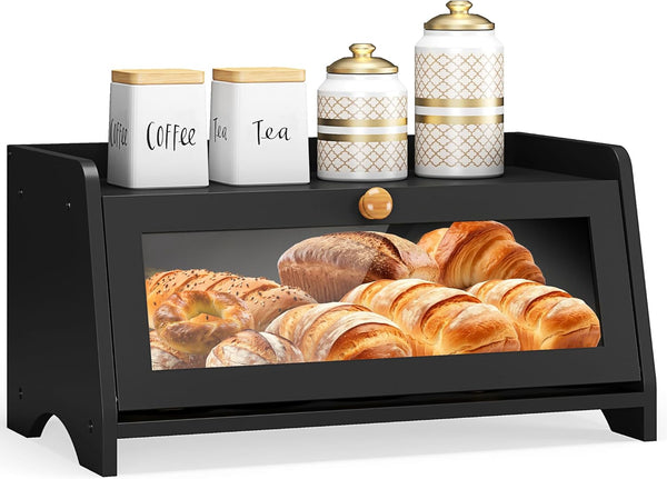 JANSNIMEN Bread Box for Kitchen Countertop, Large Bread Container Storage, Wooden Farmhouse
