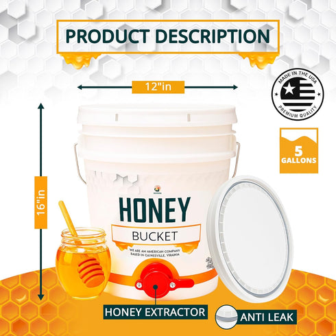 5 20L SunVara Honey Bucket Gallon Bucket with Spigot Extractor Equipment Food-Grade PP Capacity