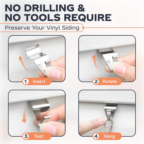 Vinyl Siding Hooks (8 Pack), No Drilling Siding Clips for Hanging Outdoor Decorations and String Lights