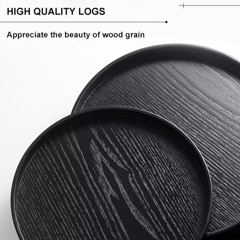 River Restaurant(10.6inch, Round Wood Serving Tray, Solid Wooden Decorative Tray Non-Slip Tea Coffee Table Tray Snack
