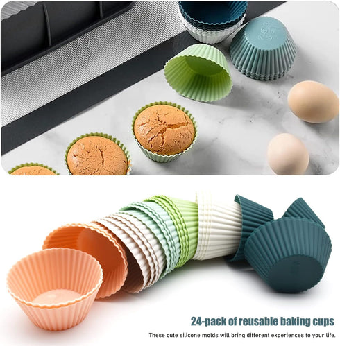 Reusable Silicone Cupcake Baking Cups 24 Pack, 2.75 inch Non-Stick Muffin Liners for Party Halloween Christmas