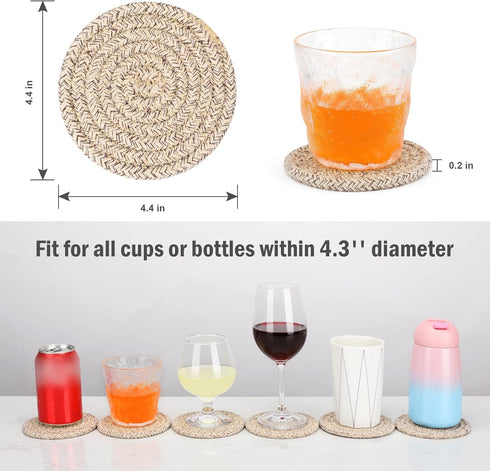 8 Set 4.3 inches ABenkle Pcs Drink Coasters with Holder, Cotton Woven Absorbent Coasters for Drinks, Minimalist Home