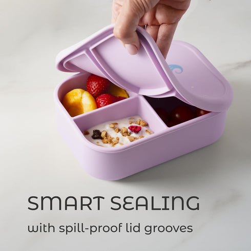 3 ASOMIC Silicone Bento Lunch Box for Toddlers & Kids, Leakproof & BPA-Free, Compartments, Microwave & Dishwasher Safe
