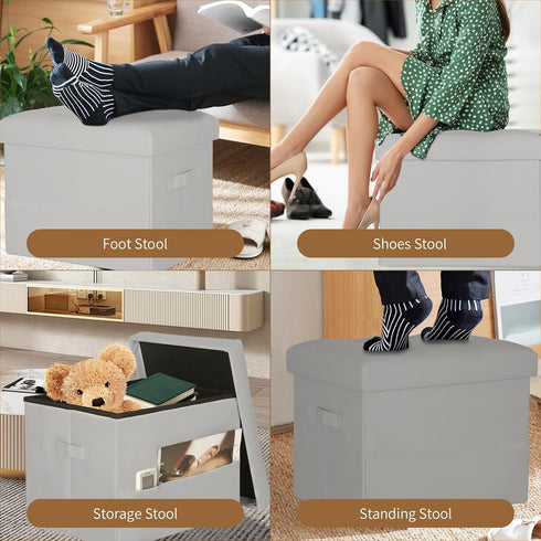330 lbs 17x13x13in, BelugaHelper Folding Storage Ottoman. Foot Rest Stool with Thicker Foam Padded Seat. Leather