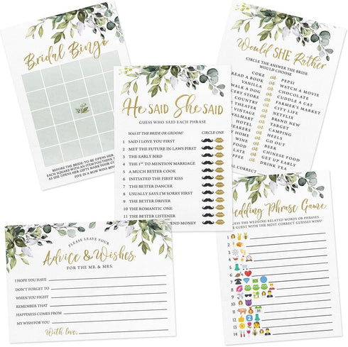 Printed Party Bridal Shower Game Set 5 Fun Games and Activities for