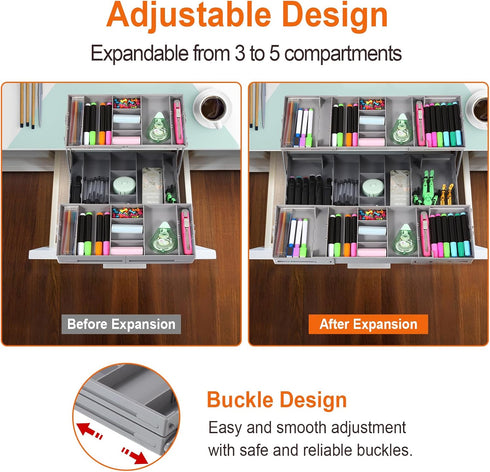 Drawer Organizer - 2/3 Tier Expandable Collapsible Tray with Adjustable Compartments for Cosmetics, Jewelry & Kitchen