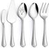 E-far 5-Piece Serving Utensils, Stainless Steel Scalloped Edge Hostess Set for Buffet Party, Dishwasher Safe