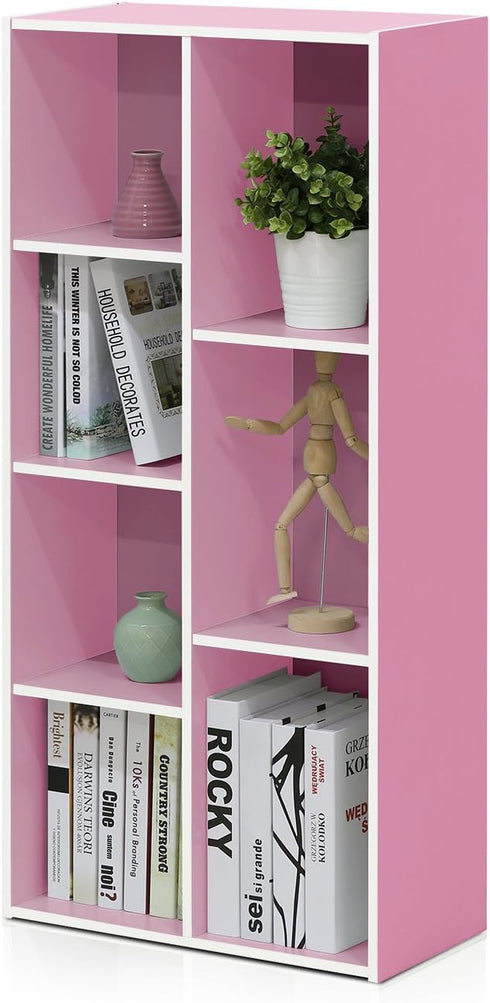 Furinno 7-Cube Reversible Open Shelf - White/Pink, Model 11048WH/PI