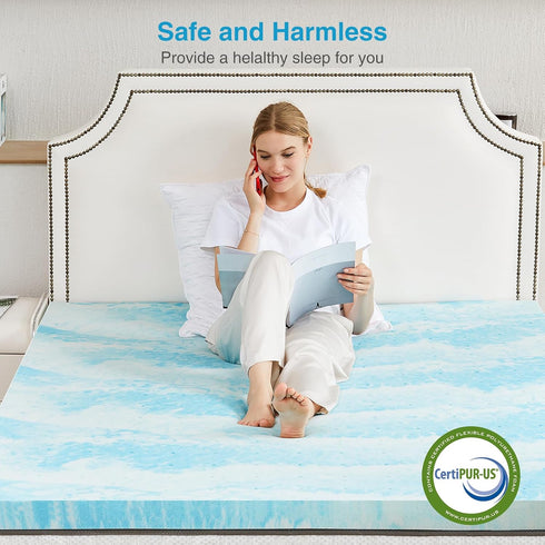Queen Size Mattress Topper, 2 Inch Cooling Gel Memory Foam Bed Toppers, Soft Mattress Pads for RV, Camper, CertiPUR-US