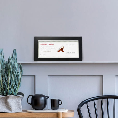 Golden State Art Wood Frame for 4x9 Business License Certificate with Real Glass & Table-top Display, Black