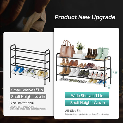 Closet, 3-Tier 15-18 viewcare Long Shoe Rack for Extra Long Shoe Rack for Entryway & Garage, Sturdy Metal Construction