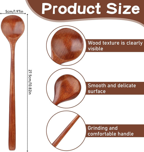 10.8 Inch Long Handle Wooden Spoons, Korean Spoon for Cooking, Wood Soup Spoons for Mixing and Stirring
