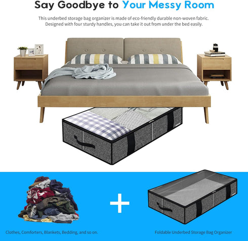 Onlyeasy Underbed Fabric Storage Bags Organizer with 4 Handles, 2 Zippers, Large Clear Window for Clothes, Blankets, 2