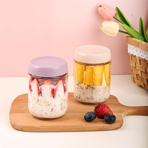 6-pack 16 oz YUNCANG Overnight Oats Containers with Airtight Lids, Wide Mouth Mason Salad jars, Glass Food Storage