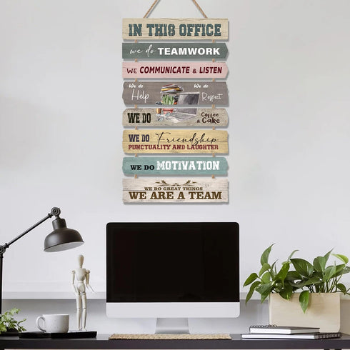 LHIUEM In This Office Wall Decor, Motivational Wall Signs Set of 8 (2.5”X12”) Wooden Hanging Office Decor for Women