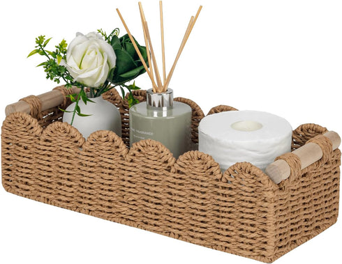 CubesLand Paper Rope Scalloped Edge Toilet Paper Storage Basket, Small Living Room,
