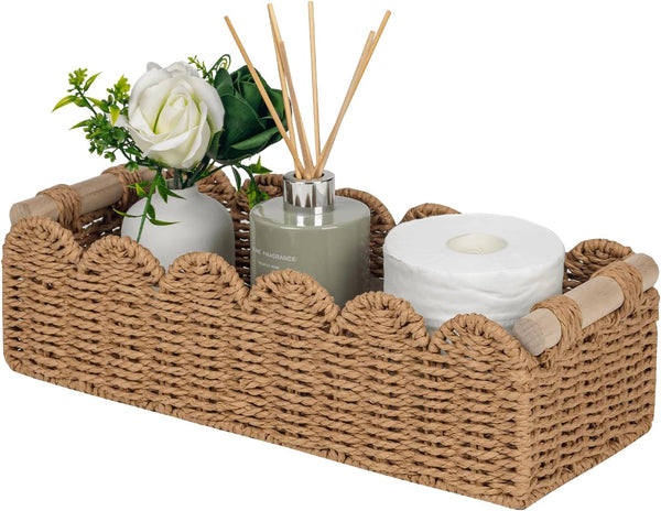 CubesLand Paper Rope Scalloped Edge Toilet Paper Storage Basket, Small Living Room,
