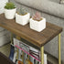 MyGift Living Room Side Table, Dark Brown Burnt Wood End Table and Brass Tone Metal Frame with Leatherette Magazine