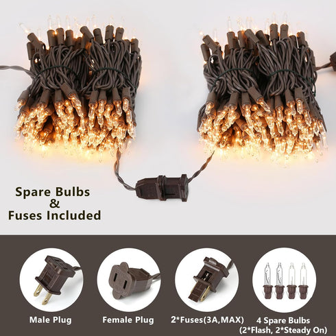 ODEETRONIC Twinkle String Lights, 21.63ft 100 Count Incandescent Brown Christmas Lights for Indoor Outdoor Decor