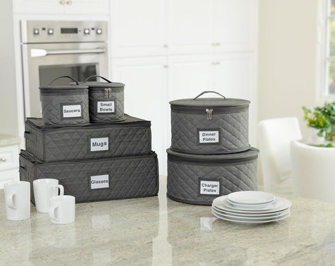2 Pack 10" Quilted Salad Plate Cases - Stackable China Storage Container with Padded Interior for Dinnerware Dishes