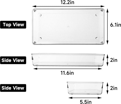 ihomecooker 5 Pack Clear Plastic Drawer Organizer Tray, Cutlery Utensil Makeup Drawer Silverware Organizers 12" X 6"