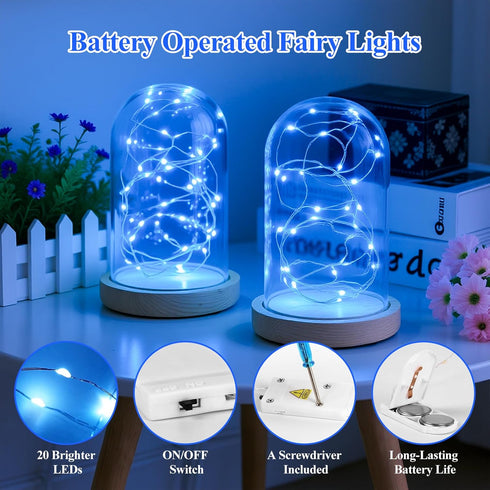 6-Pack Lights-7FT 20 Lakumu Fairy Lights Battery Operated String LED,Waterproof Silver Wire Firefly Lights for Mason