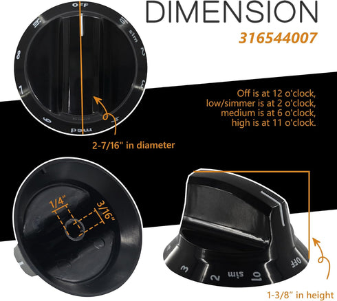 316544007 Stove Control Knob, Black, Compatible with Electrolux Range Oven Kitchen Burner Accessories (4PACK)