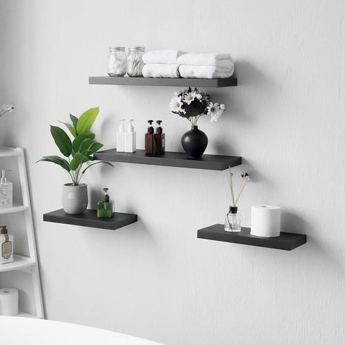 Set 2 8" 10 inch) WELLAND of Floating Shelves Wall Mounted Shelf, for Home Decor with Deep (Black